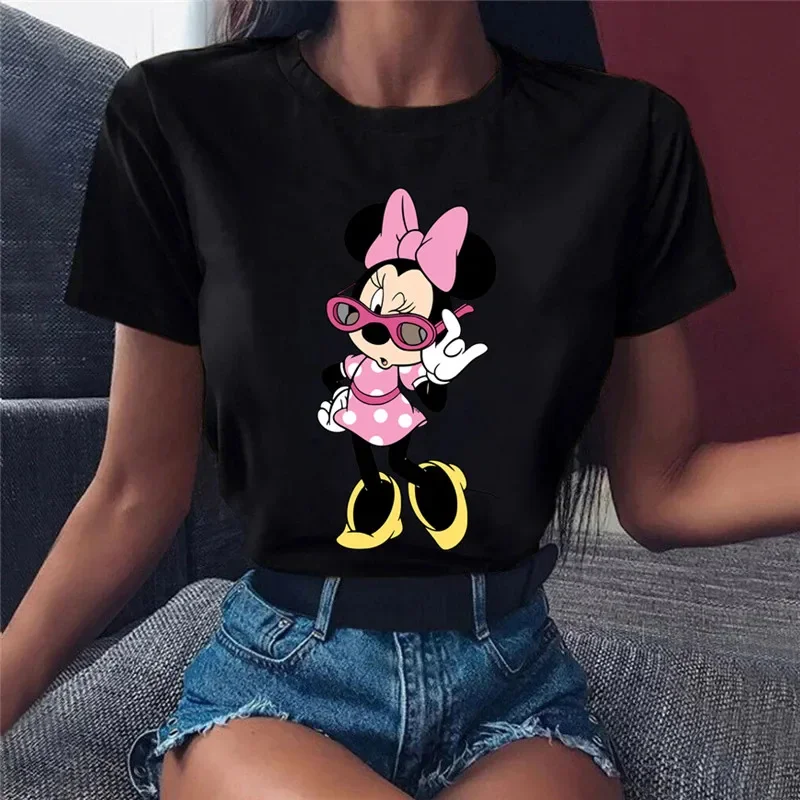 Minnie Mouse Print T Shirt Women Cartoon Tops Ladies Short Sleeveed Female T-shirt Oversized O-neck Top Y2k Tshirt