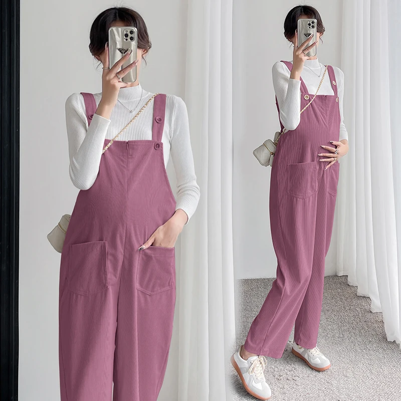 Autumn Winter Corduroy Maternity Jumpsuits Sweaters Sets Chic Elegant Loose Overall for Pregnant Women Youth Pregnancy Bib Pants