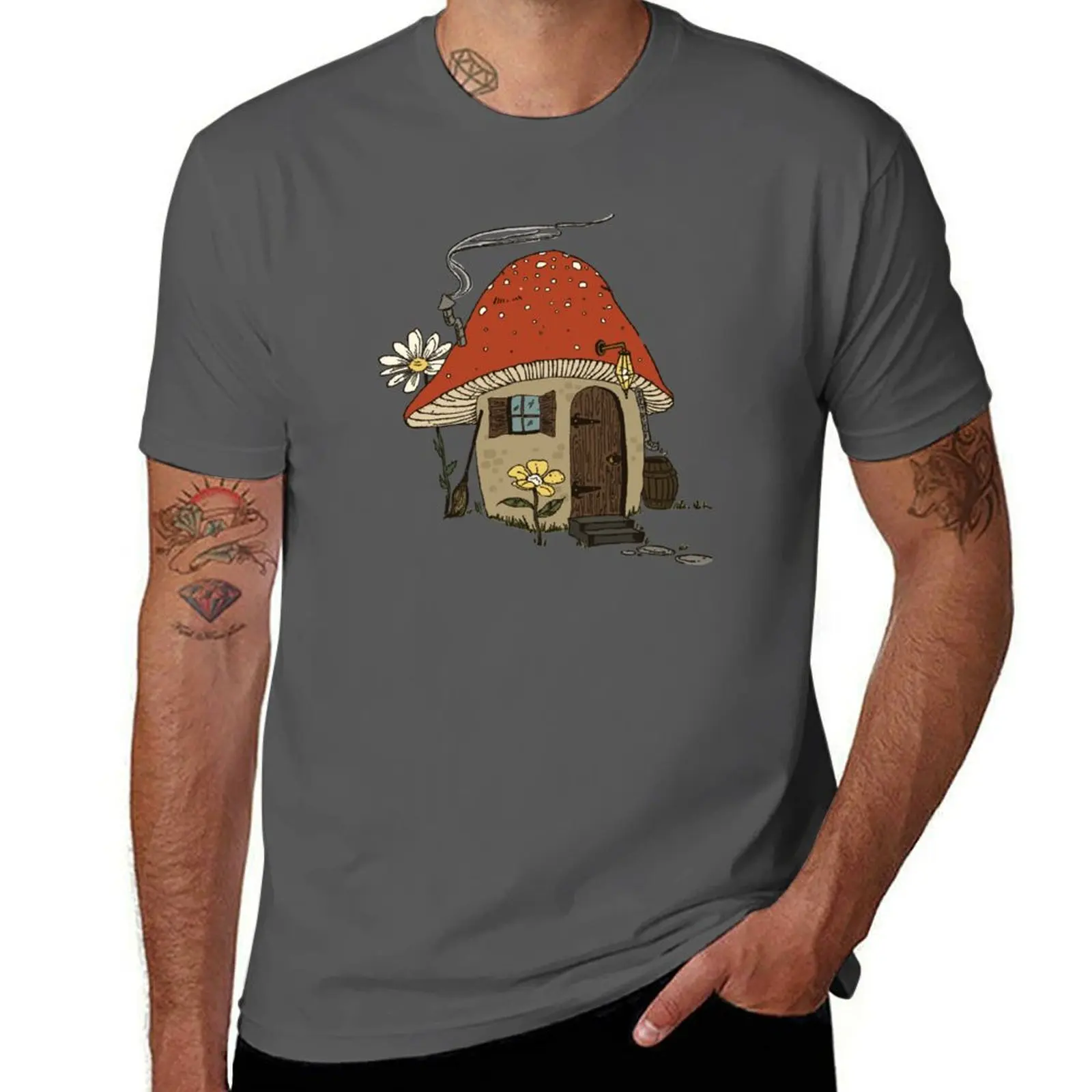 Red Mushroom House in Cottagecore Aesthetic: Vintage Grunge Fairycore Mycology, Magic Psychedelic Witchcraft Home in the T-Shirt