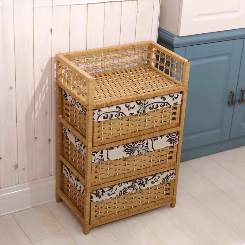 

Classic Straw Woven Storage Cabinet, Home Drawer Organizer, Bedroom Multi-Layer Toy Storage Box Handcrafted Rattan