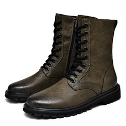 Plus Big Size 49 50 51 52 Winter Mens High Top Leather Boots Combat Tactical Shoes Hunting Khaki Black Retro Sales Discounts