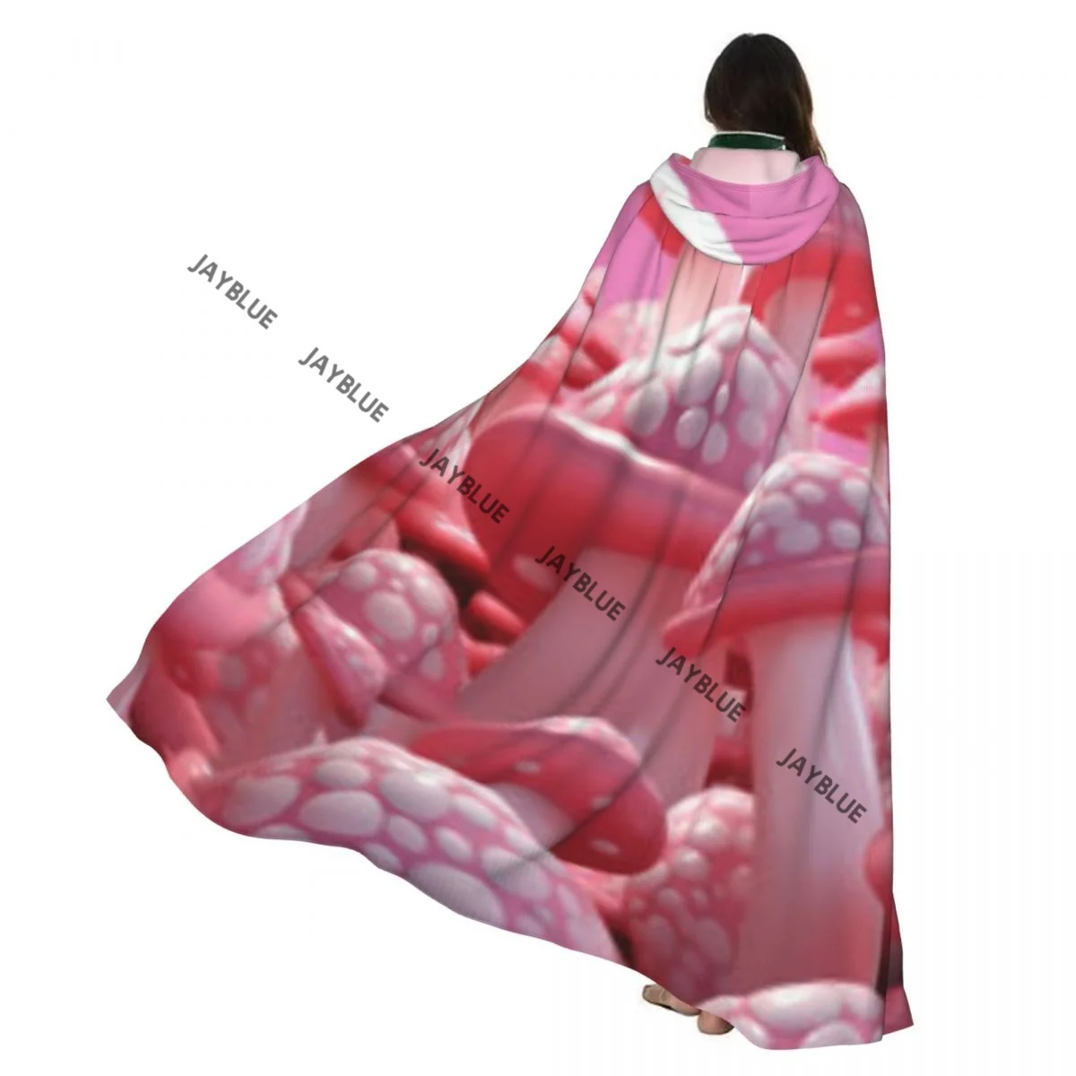 

Mushrooms In Pink And White Colors Hooded Cloak Polyester Unisex Witch Cape Costume Accessory