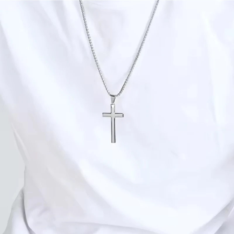 

Hot Selling Fashion Simple Cross Pendant Necklace Link Chain for Women Men Boys Girls Punk Hip Hop Cool Jewelry Gift