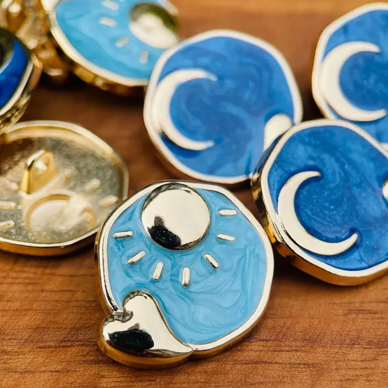 10 pçs lua sol design azul botões de metal haste alta para diy casaco malhas decoração acessórios de costura botão de costura 18/23mm