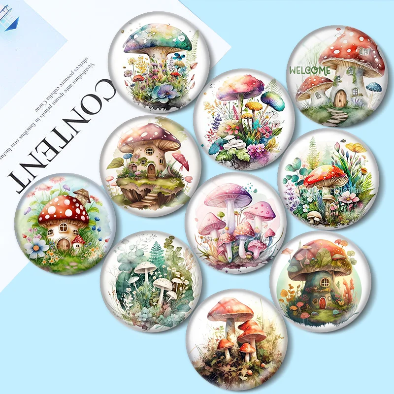 New Beautiful Mushroom Wreath  10pcs 12mm/18mm/20mm/25mm Round photo glass cabochon demo flat back Making findings