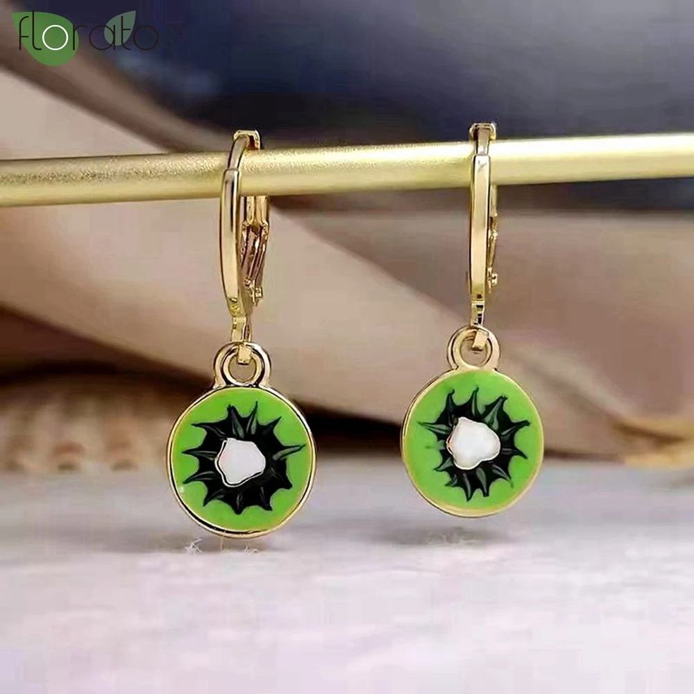 

925 Sterling Silver Needle Cute Green Fruit Pendant Earrings 2024 New 18K Gold Hoop Earrings for Women's Trendy Jewelry Gift