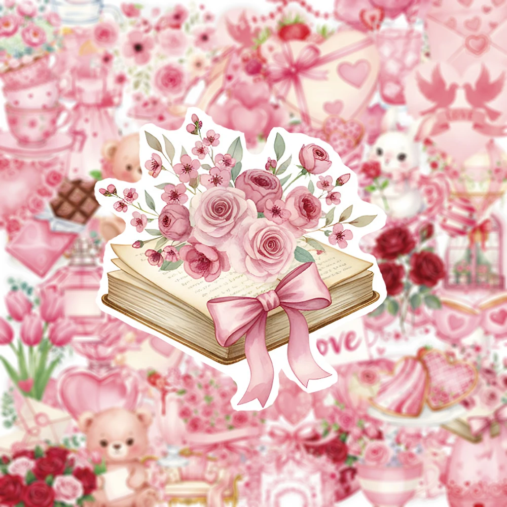 10/30/50pcs Transparent Pink Romantic Valentine's Day Confession Stickers Cute Aesthetic Graffiti Decals Cartoon Sticker Decor