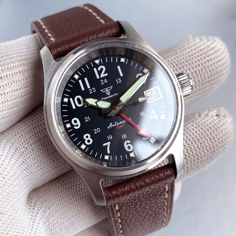 Small 36mm Pilot Watch White/Black Dial NH34A GMT Retro Watches for Man Mechanical Watches 20ATM Leather Band Luminous Marks