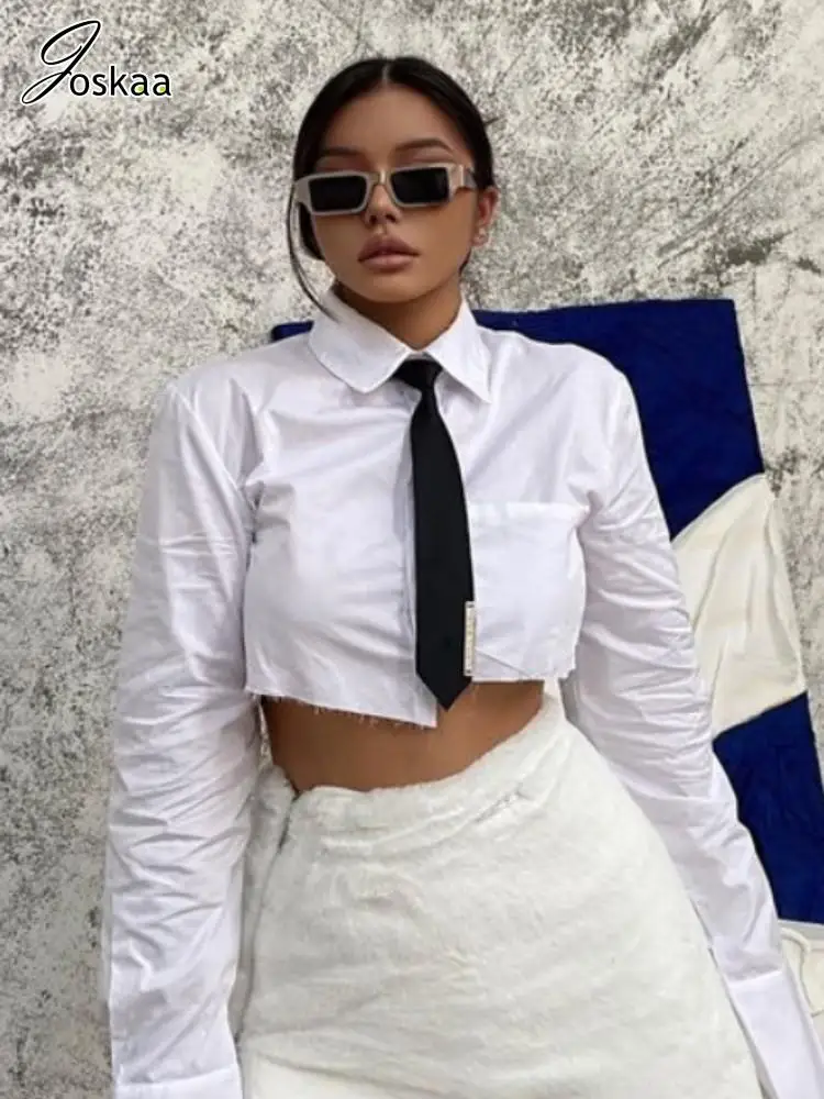 Joskaa ייחודי חולצות נשים hipster סקסי דש שרוול ארוך יחיד יבול צמרות צמרות נשים harajuku sreetwear