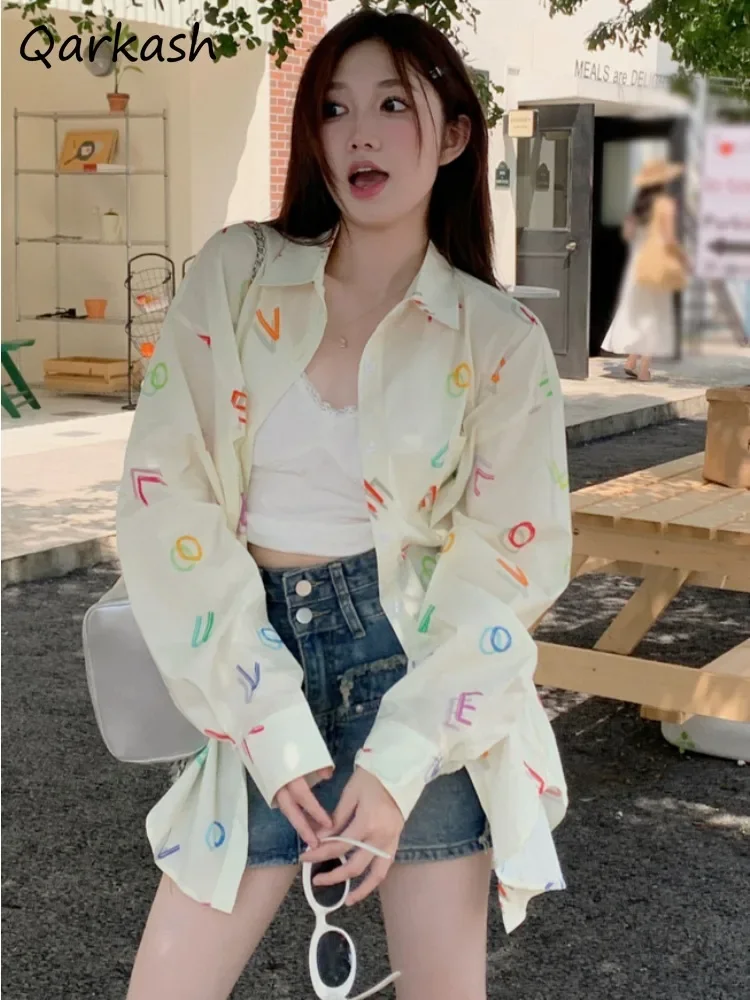 

Рубашки женские с принтом солнцезащитные мешковатые в корейском консервативном стиле модные с длинным рукавом осенняя молодежная популярная стильная одежда повседневная повседневная одежда