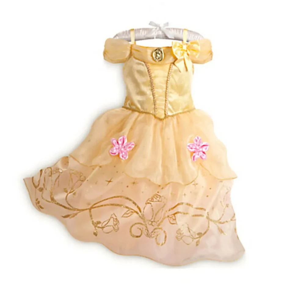 Disney Princess Dress Belle Auror Cinderella Rapunzel Sofia Snow White Elsa Anna Peach Cosplay Xmas Costumes Disney Girl Dresses