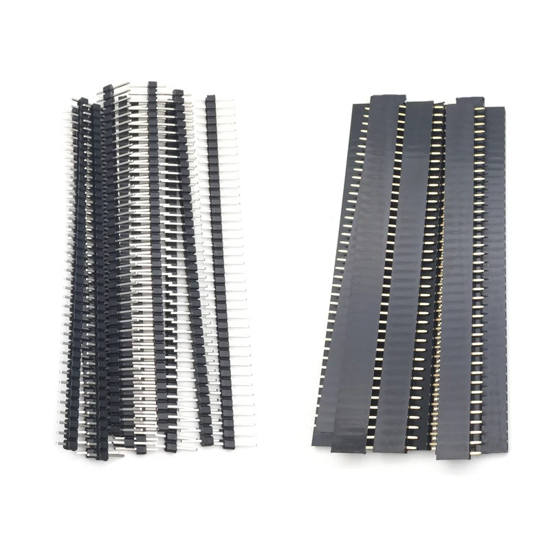 

20pcs 10 pairs 40 Pin 1x40 Single Row Male and Female 2.54 Breakable Pin Header PCB JST Connector Strip for Arduino Black