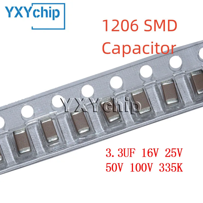

20 шт., многослойный керамический конденсатор 1206 3,3 UF 16V 25V 50V 100V 335K 10% X7R