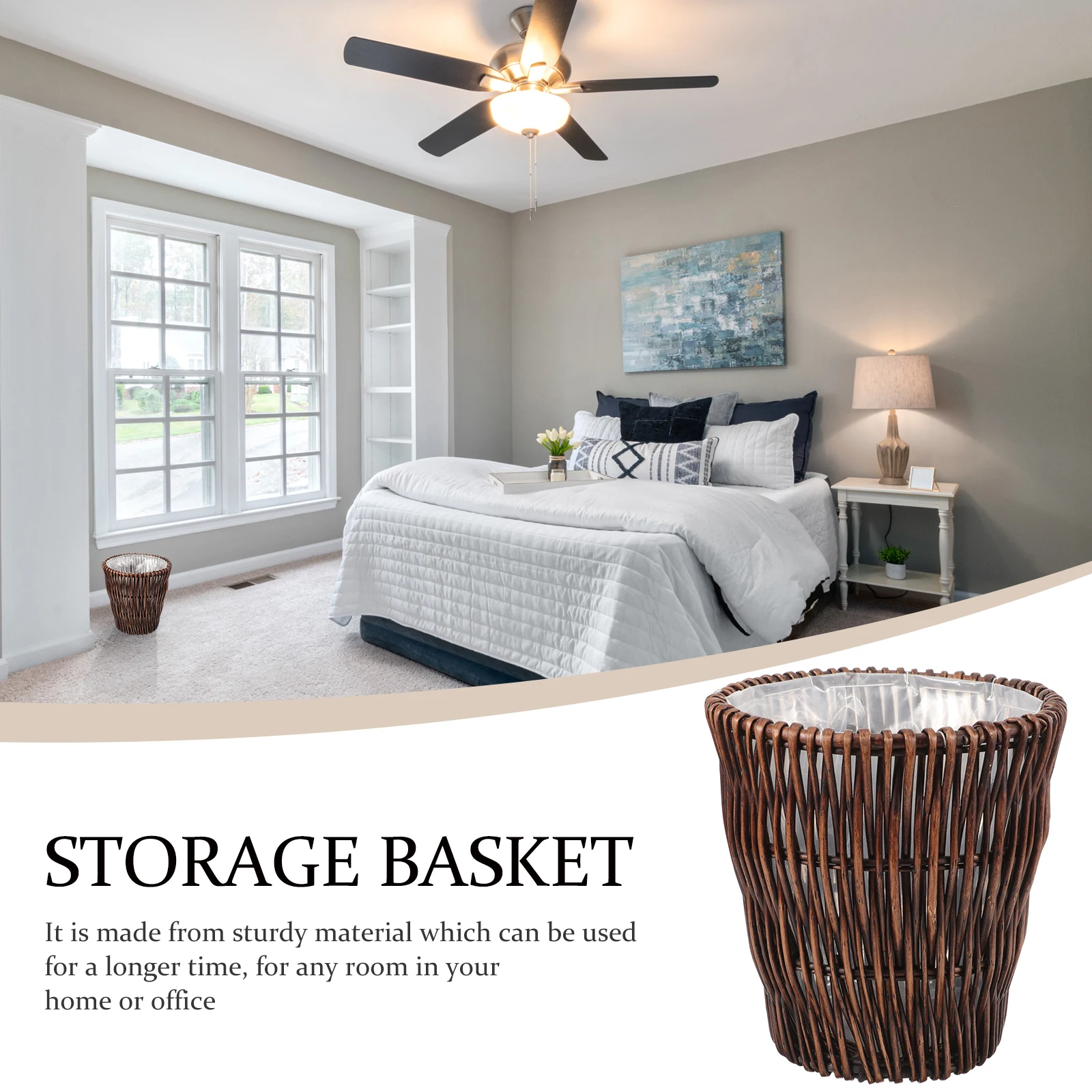

Rattan Trash Can for Bathroom Woven Waste Home Decoration Round Garbage Bin Rustic Design Office Use for Bathroom