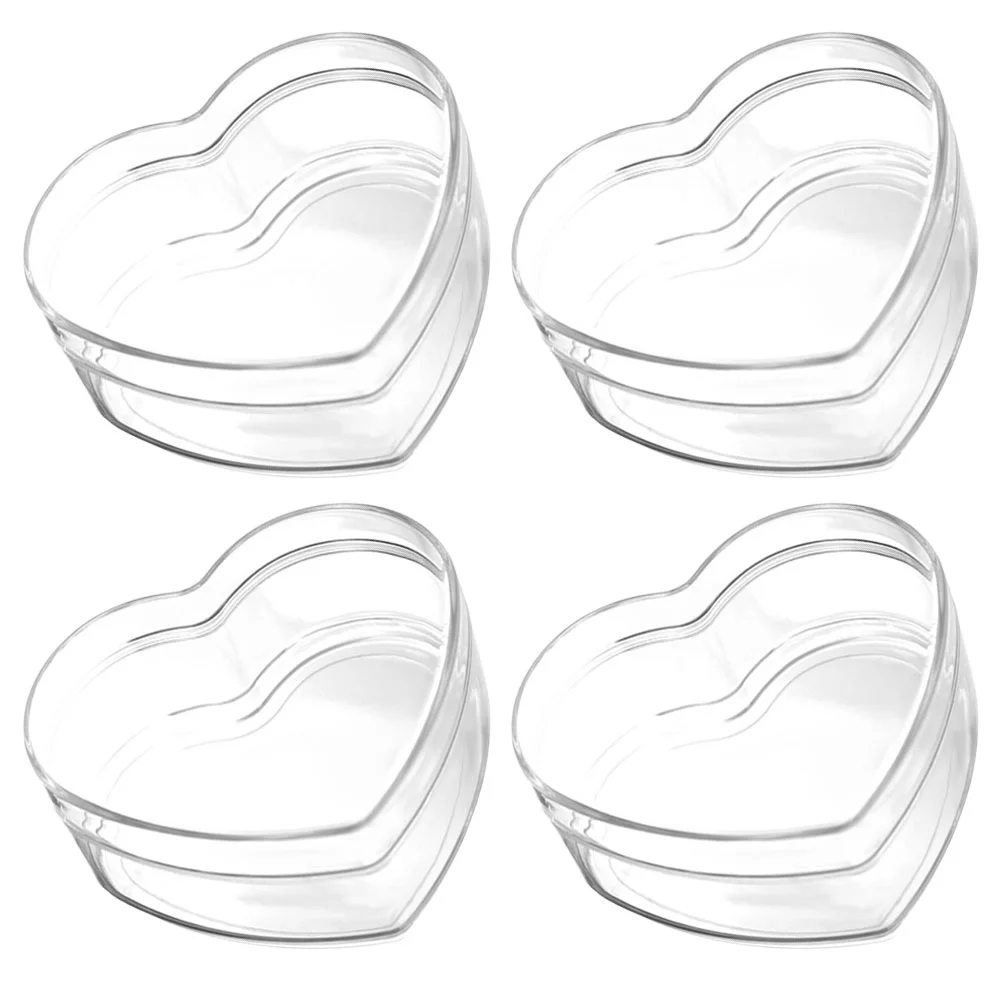 4 Pcs Box Transparent Storage Snack Containers Heart Shaped Tiny Clear Boxes Acrylic