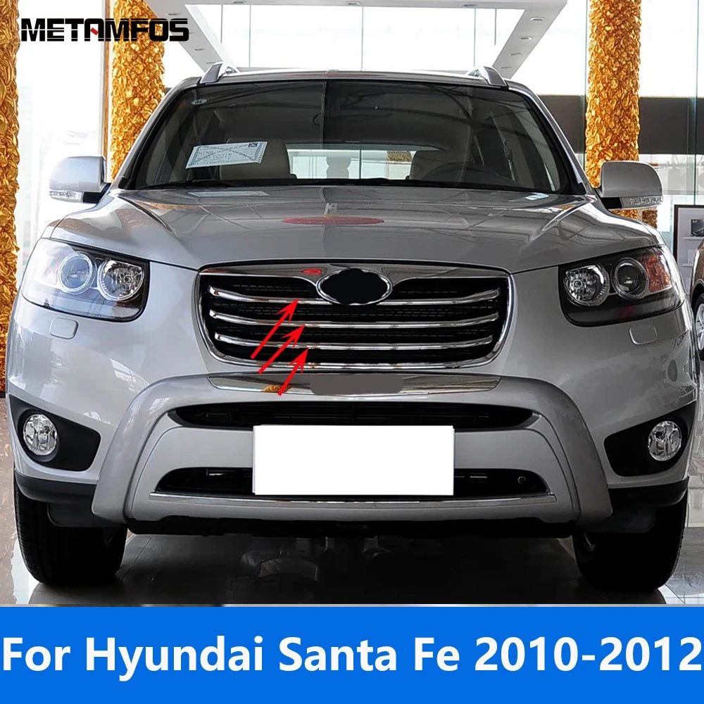 For Hyundai Santa Fe 2010 2011 2012 Chrome Front Center Grille Racing Grill Molding Trim Sticker Accessories Car Styling