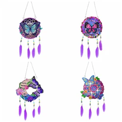 1pc/Set DIY Butterfly Diamond Painting Dream Catcher Wind Chimes Double Sided Dreamcatcher with Feathers Diamond Art Wind Chimes