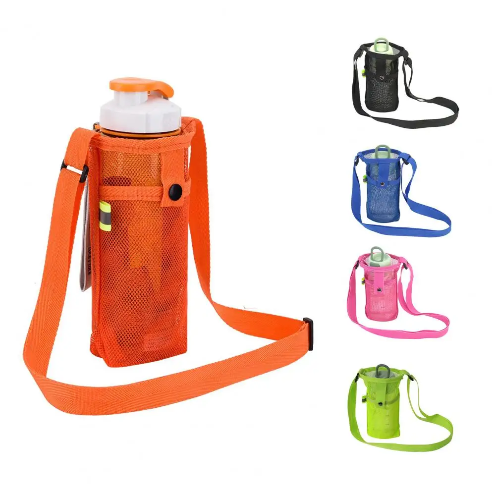 

Water Bottle Bag Single Shoulder Adjustable Strap Strong Load Bearing Nylon Mesh Outdoor Travel Sports Water Cup Sling Holder
