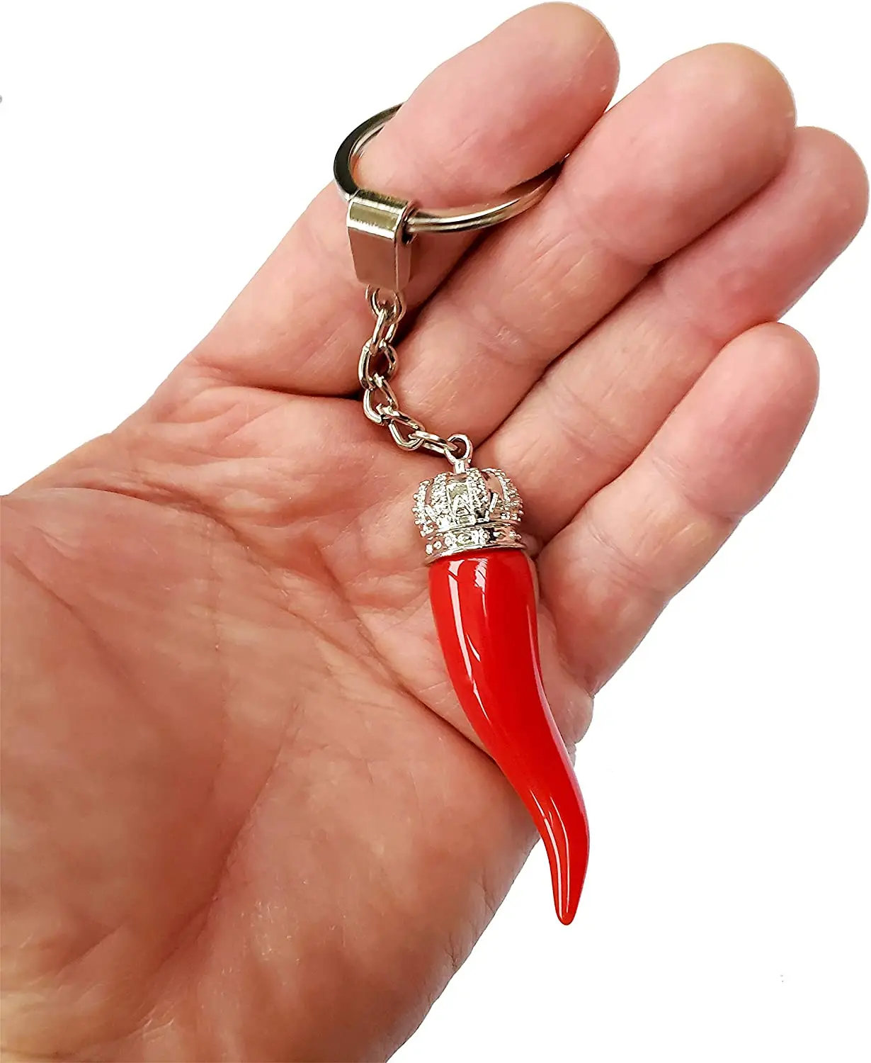 Italian Red Horn Silver Chain Keychain  Italy Collection of Key Rings  Fobs 2ps set PSILoveItaly  Great