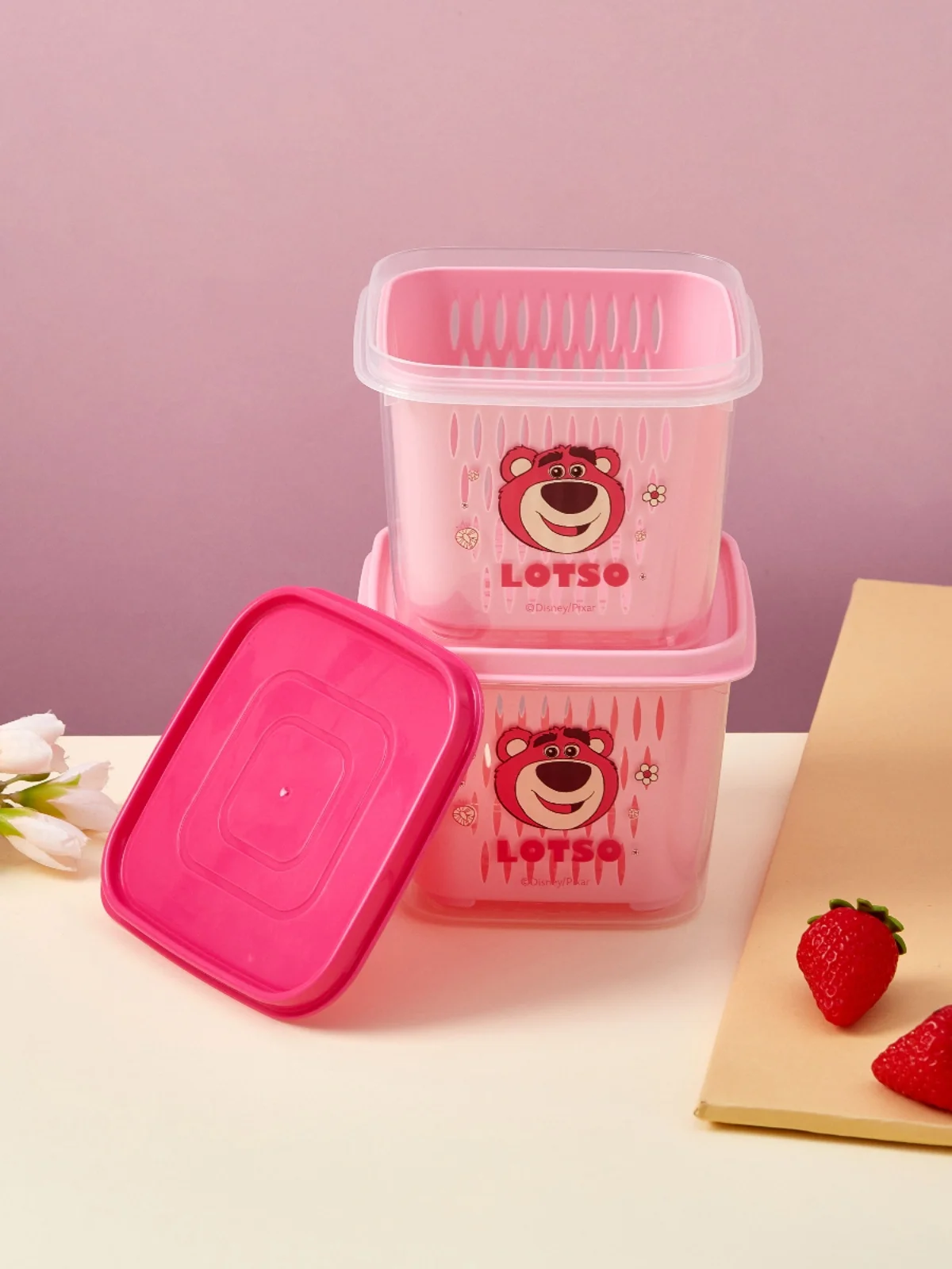 Miniso-lavabo de oso de fresa fresca simple, lavamanos de dibujos animados, cocina doméstica de alto valor, cesta de drenaje Doble