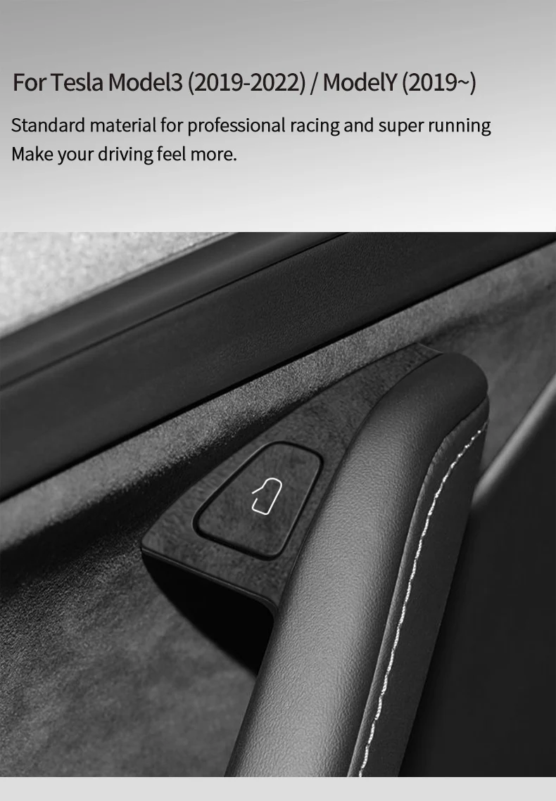 Hochwertiger Wildleder-Aufkleber für Tesla Model 3 (2019-2022) / Model Y (2019~) Autotür-Schalterknopf, kratzfester Zierstreifen, Innenraumzubehör – Detail 1