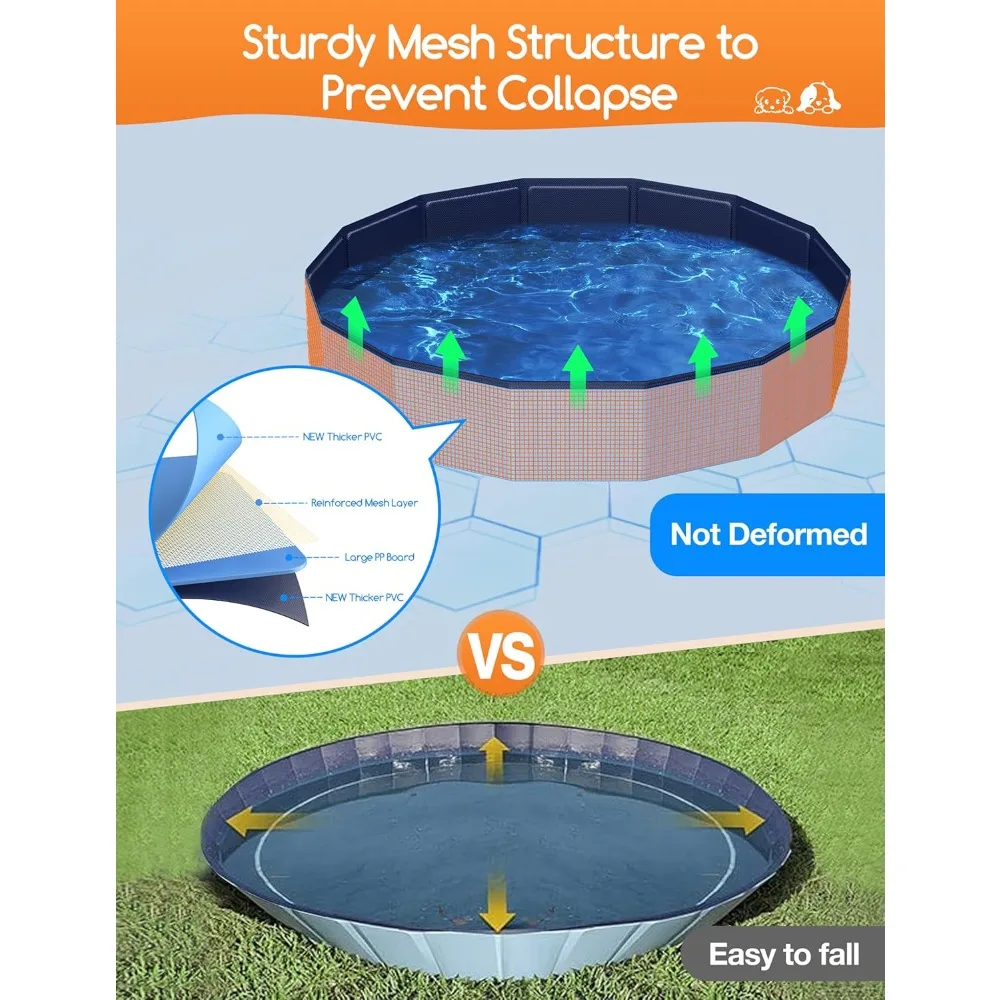 

Foldable Dog Pools for Large Dogs, Hard Plastic Kiddie Pools,Collapsible Pet Bath Pool, Portable Kids Pool for Extra Large Dogs