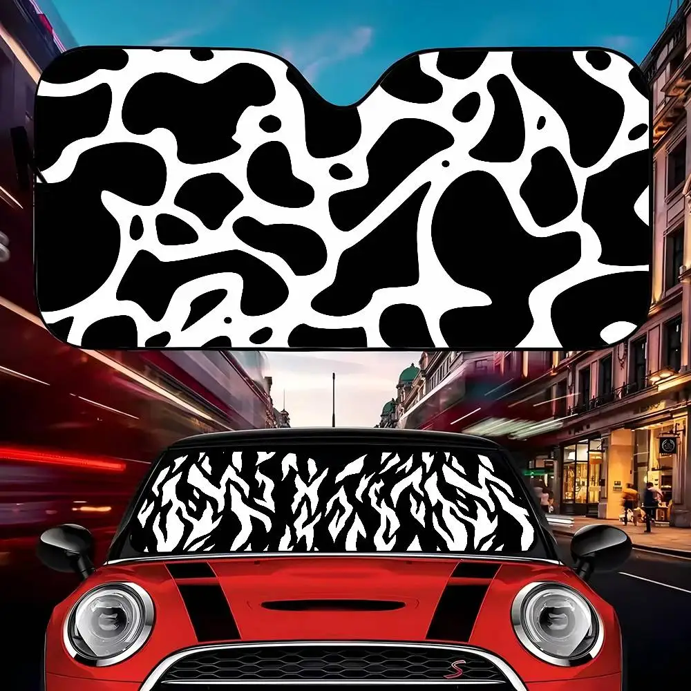 

Dalmatian Cow Zebra Texture Foldable Front Windshield Sunshade 70x130cm Anime Cartoon Foils Car Sun Visor Sun Shade Protect