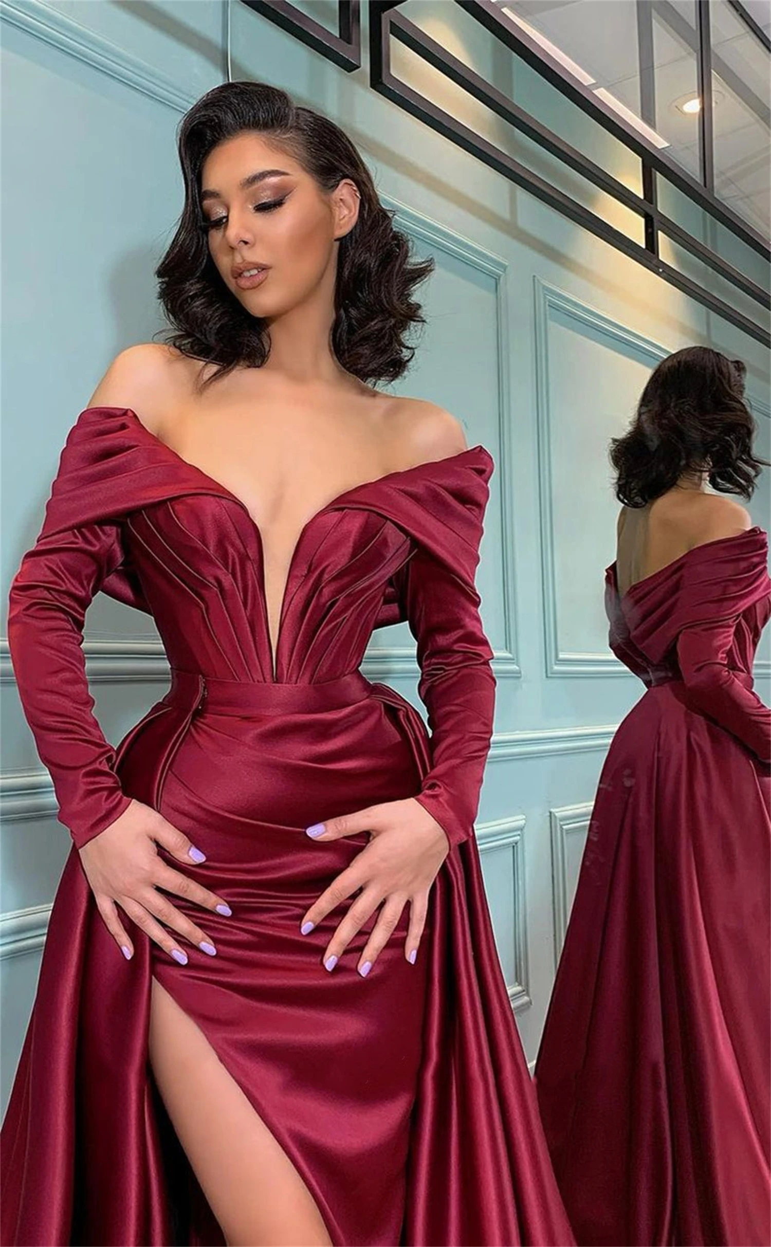 Evening Dress Gala Dresses Woman Customized for Party Dress Women Elegant Luxury Sexy Grace Mermaid Slit Deep Red Satin Prom