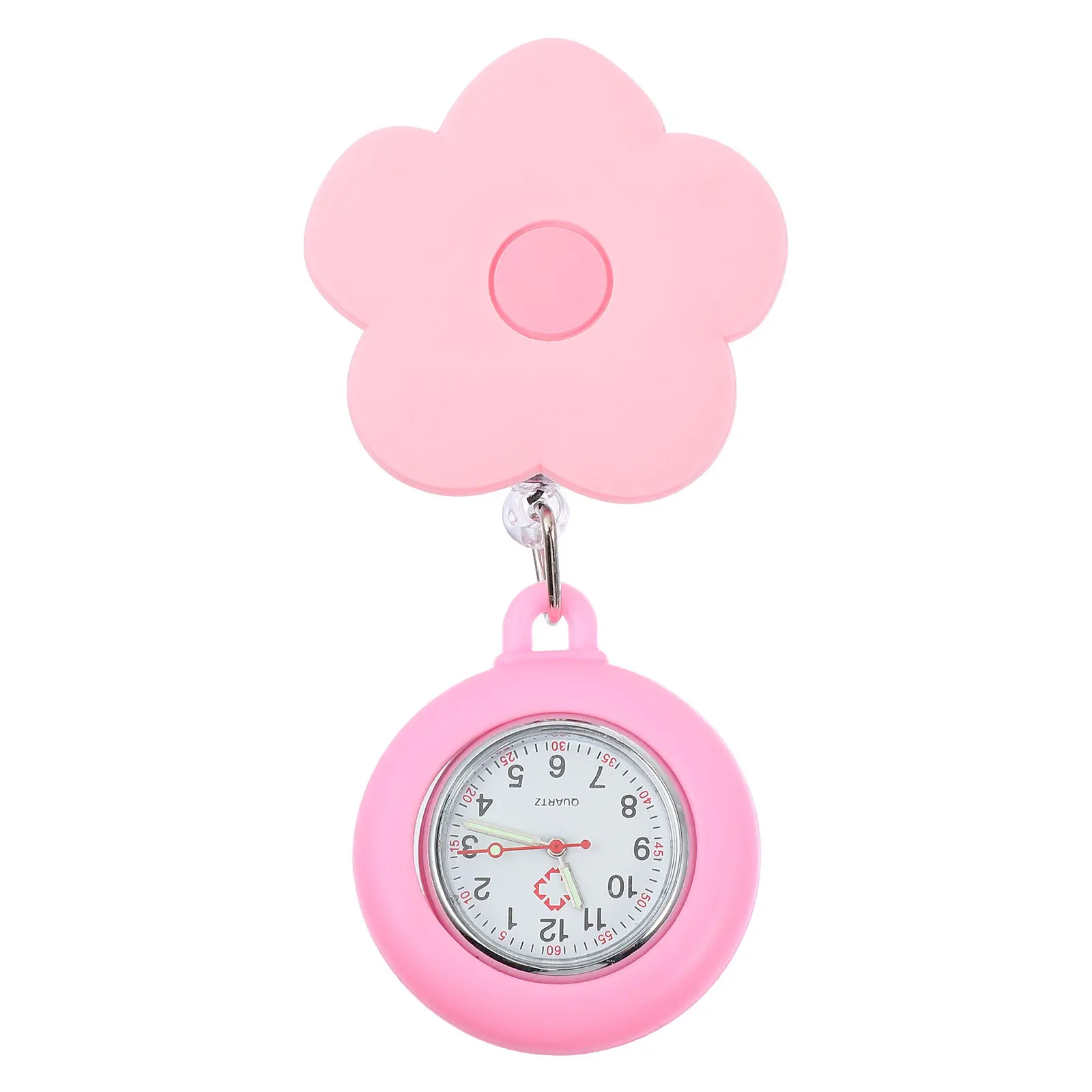 Stretchable Hanging Watch with Floral Pattern Clip-on Design for Nurses Doctors Students Convenient Pull String Pocket Watch