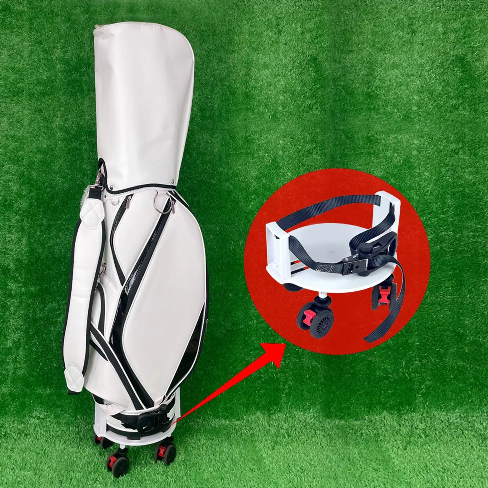 Golf Bag Wheel Base Portable Attachment With 360 Degree Swivel Wheel And Brake Golf Equipment Base For 5-9.5 Inch Bag Driving