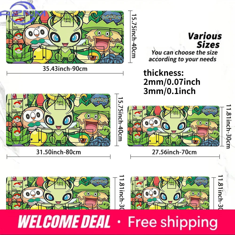 

Cute Green Forest Celebi Rowlet Pokemon TCG Battle Playmat Large Gaming Mouse Pad Desk Mat