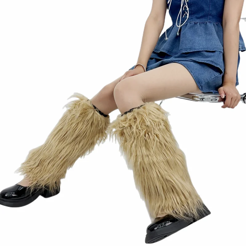 NEW Kawaii Furry Leg Warmers Y2K Goth Faux Fur Leg Warmers Boot Covers Party Lingerie for Women High Plush Women Socks