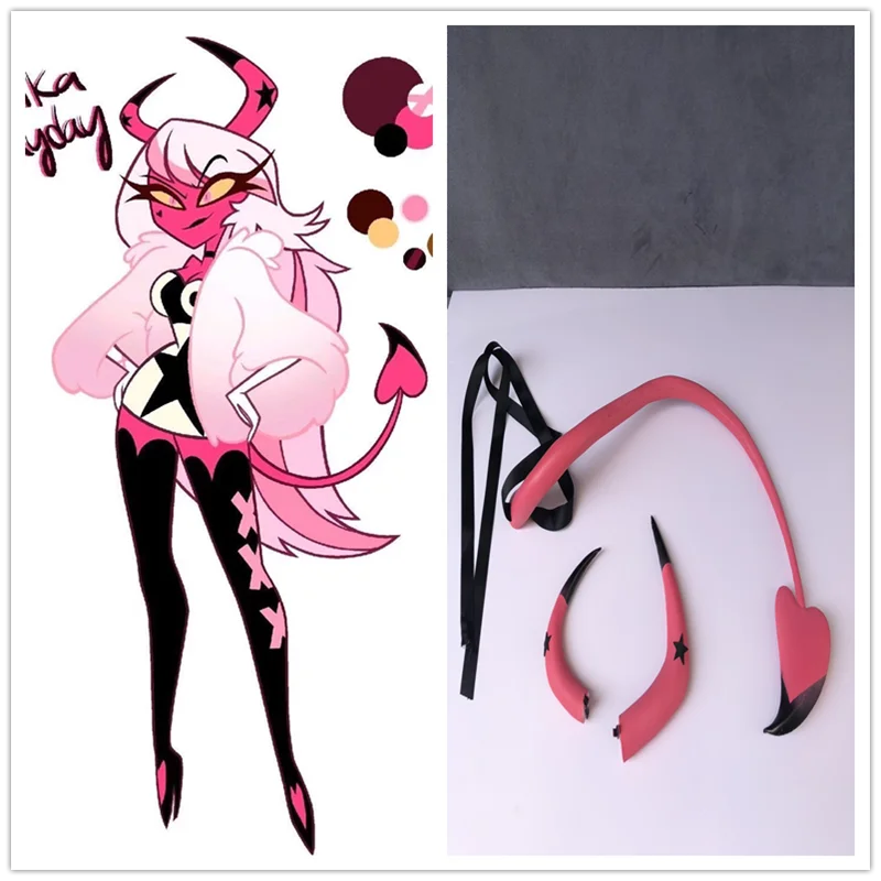 

1 Set Hazbin Cosplay Hotel Helluva Boss Verosika Mayday Cosplay Horns with Tails Headwear Hair Pin Hair Clip Anime Halloween