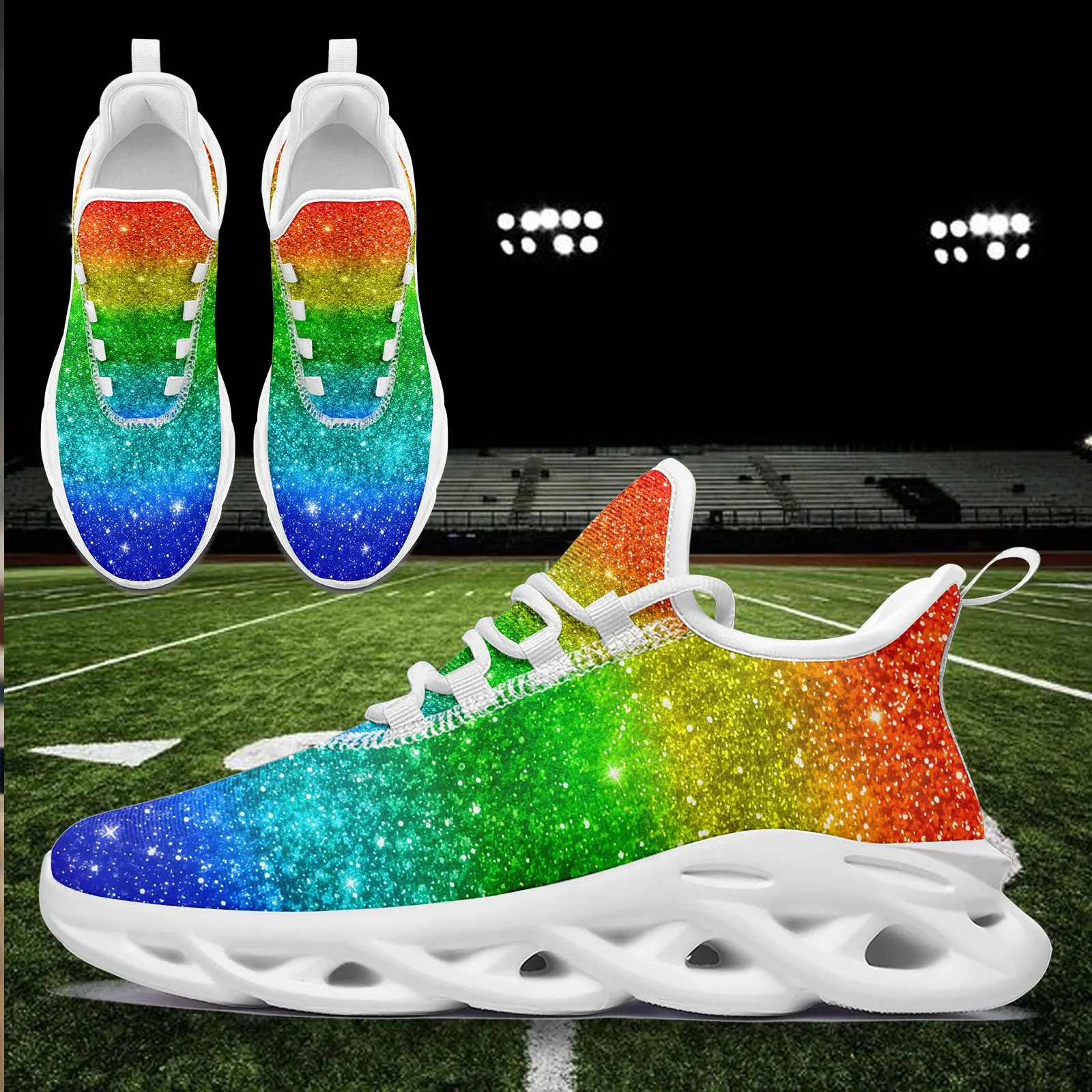 Customization Men's Lightweight Rainbow - Glitter Print Casual Shoes, Comfortable And Breathable For Daily Wear, Outdoor Activit