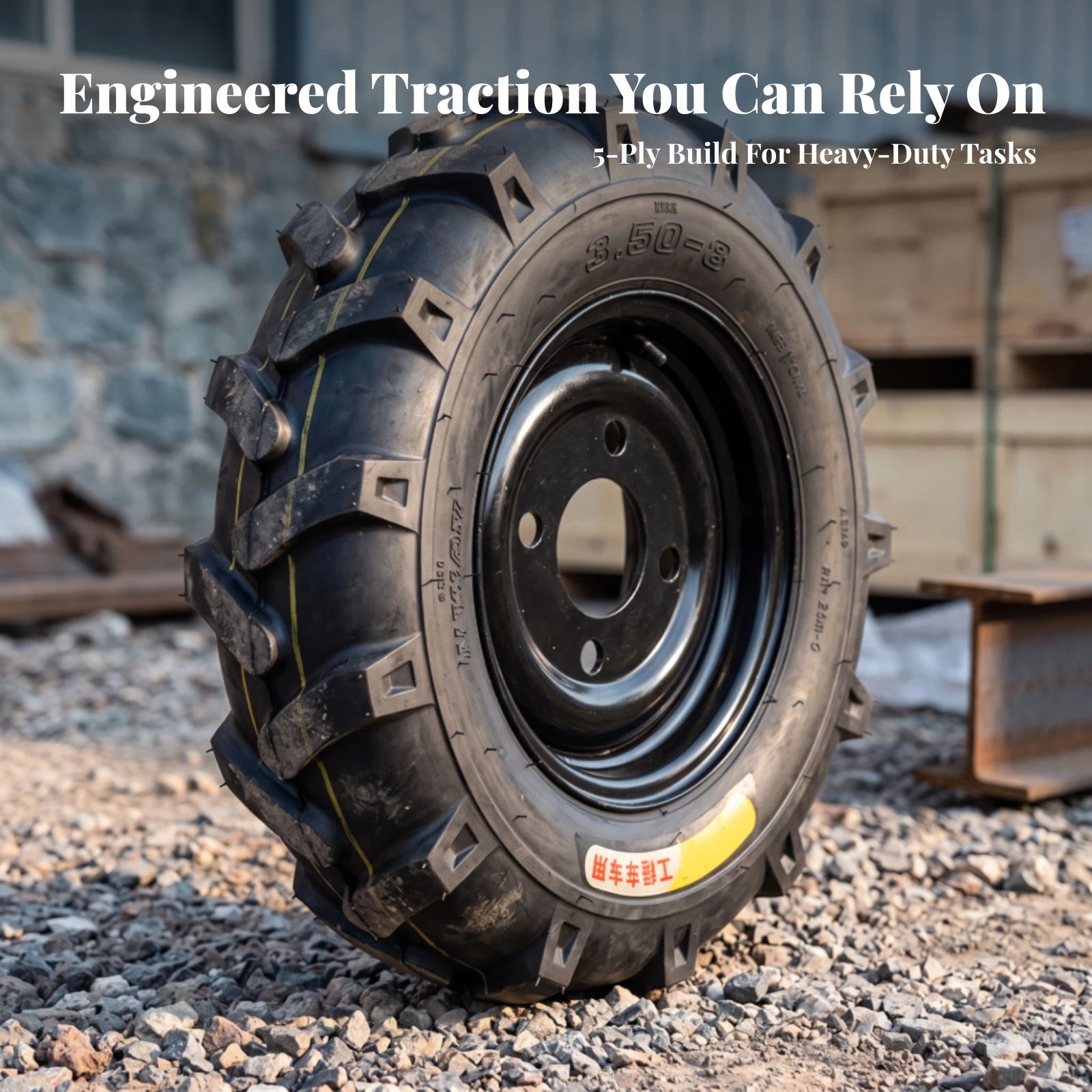 Pneumatic Tire with Wheel Hub Rugged Four-Hole Utility Tire Anti-Slip Shock-Absorbing for Farm Equipment, Yard Carts