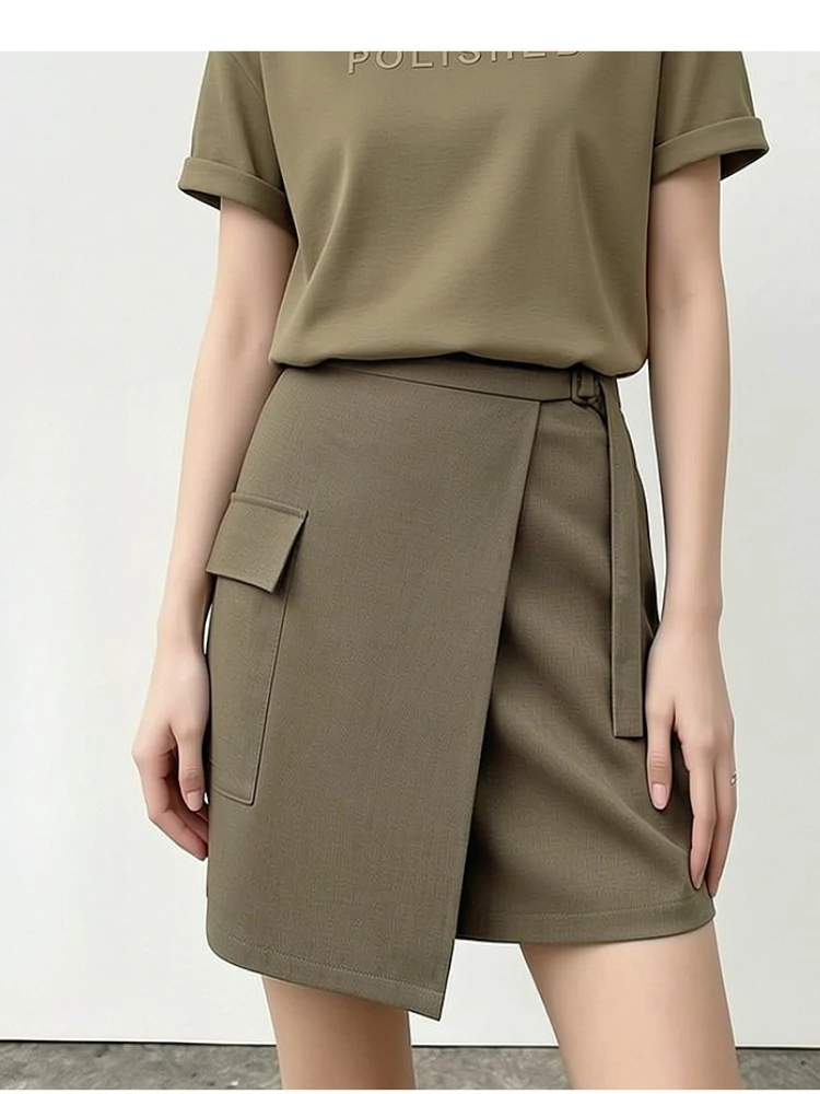Minissaia Amii 2026 Nova Coleção Verão com Cinto Assimétrica Evasê Curta Feminina para Escritório Casual com Design em Painéis Roupa Feminina 12622091