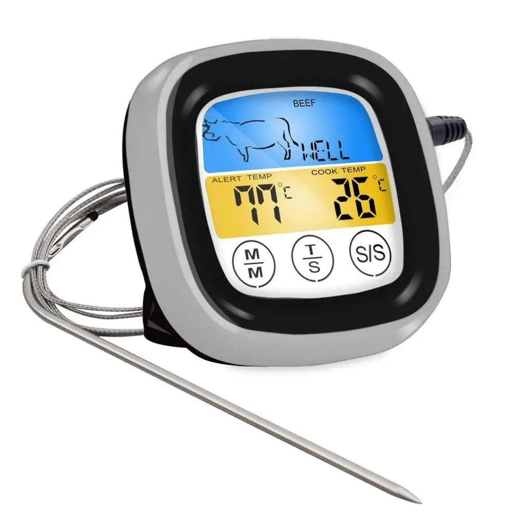 Termómetro Digital para alimentos y cocina, sonda de temperatura para carne con pantalla táctil, pantalla LCD, temporizador, parrilla para barbacoa, horno, medidor de calor para cocinar