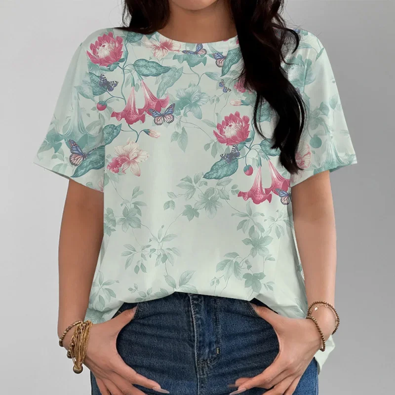 

Butterfly Pattern T-Shirt For Women Flower Insects 3D Printed Tees Summer Loose Tops Short Sleeves Personality O-Neck T Shirts