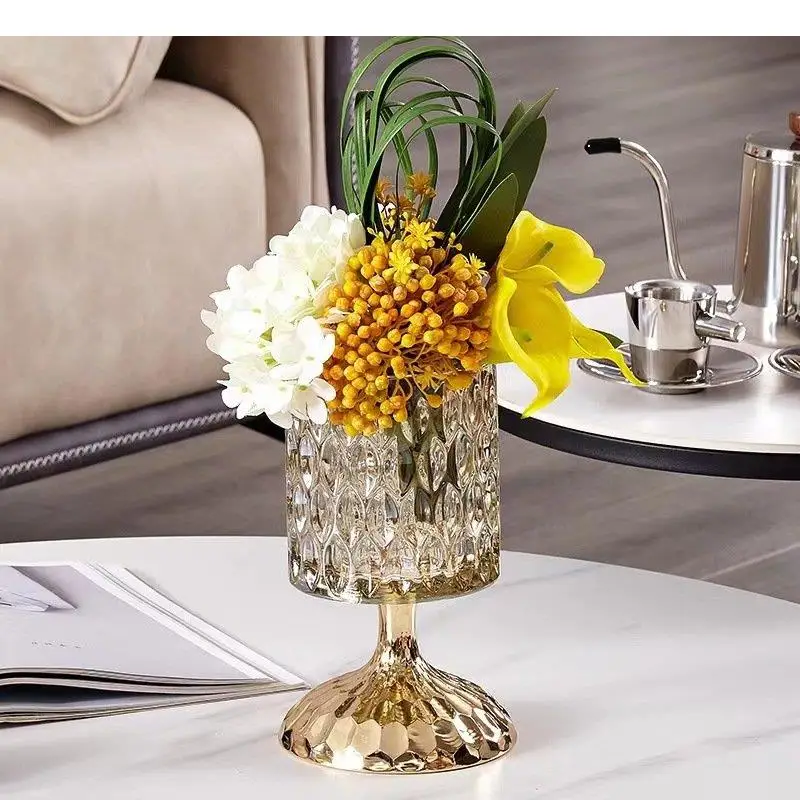 Golden Crystal Glass Vase Hydroponics Flower Pots Desk Decoration Floral Vases Arrangement Crafts Modern Home Decor