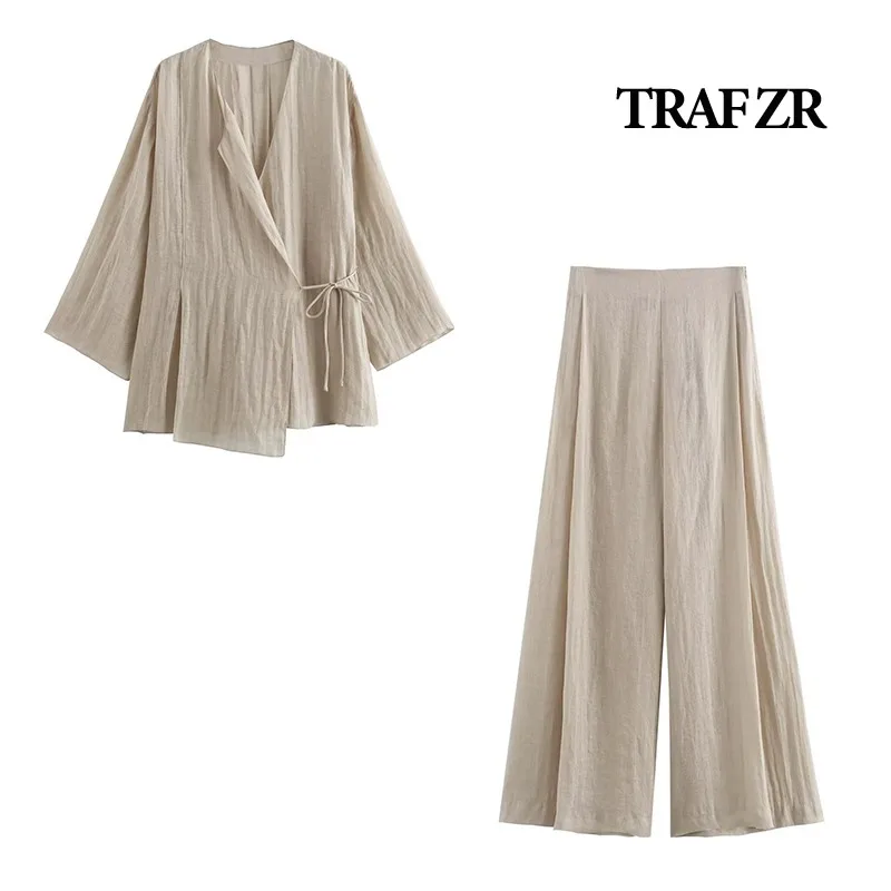 

TRAF ZR Minimalist Sets Basics Vintage Solid Sets for Women 2 Pieces Vacation Outfits Woman 2024 Elegant Casual Women's Set