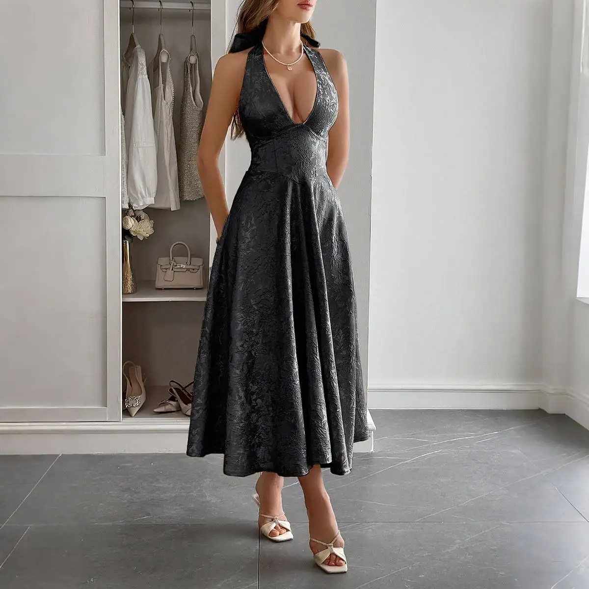 Ele Long Dr Dameskleding Grensoverschrijdende Vaion Sle Ne Hangende taille Cinturing Rok Polyestervezel A-lijn rok