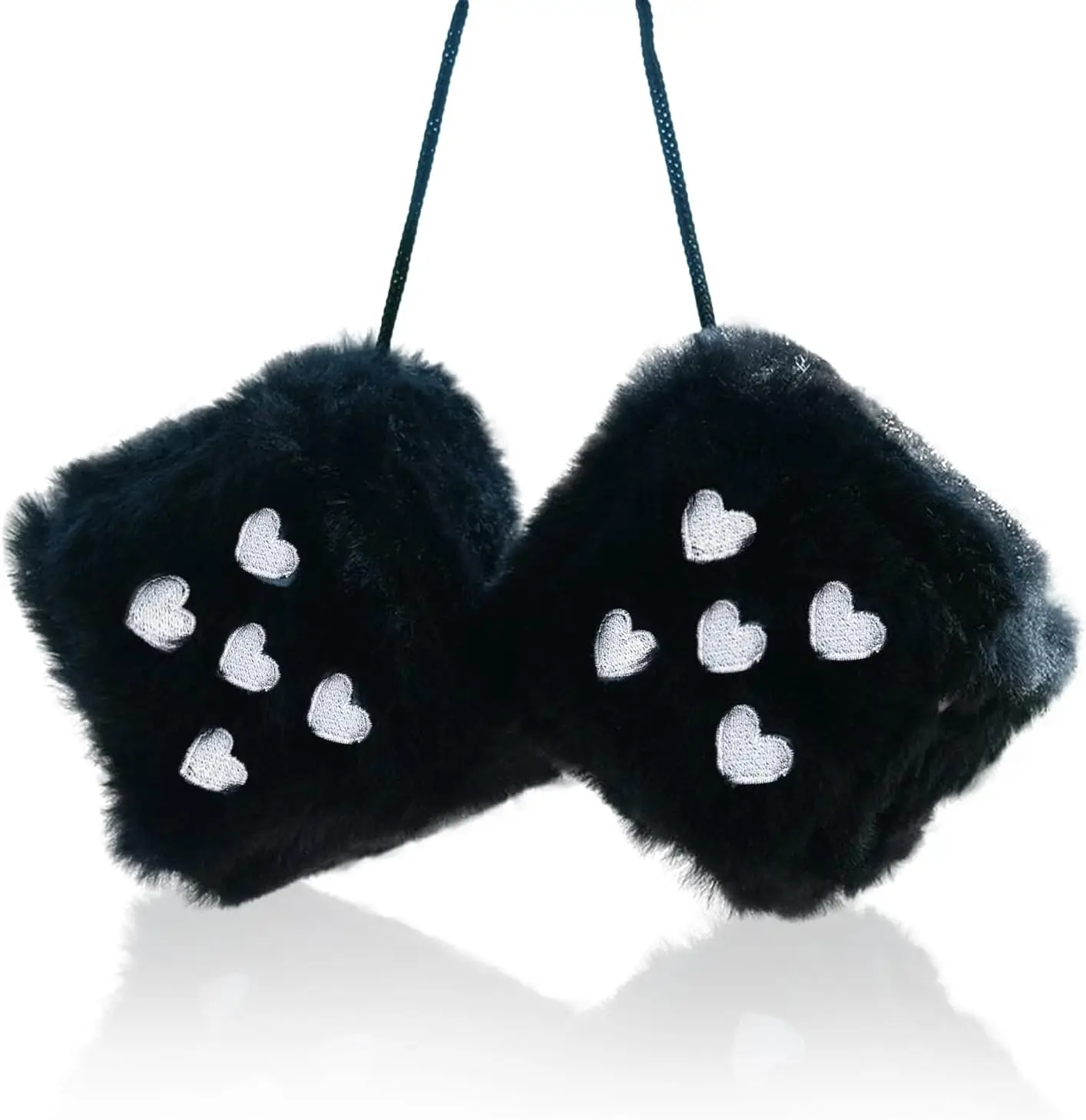 

Плюшевые кубики с вышивкой в виде сердца для автомобильного зеркала, 3-дюймовые мягкие черные подвесные кубики, винтажные аксессуары для украшения автомобиля для пары