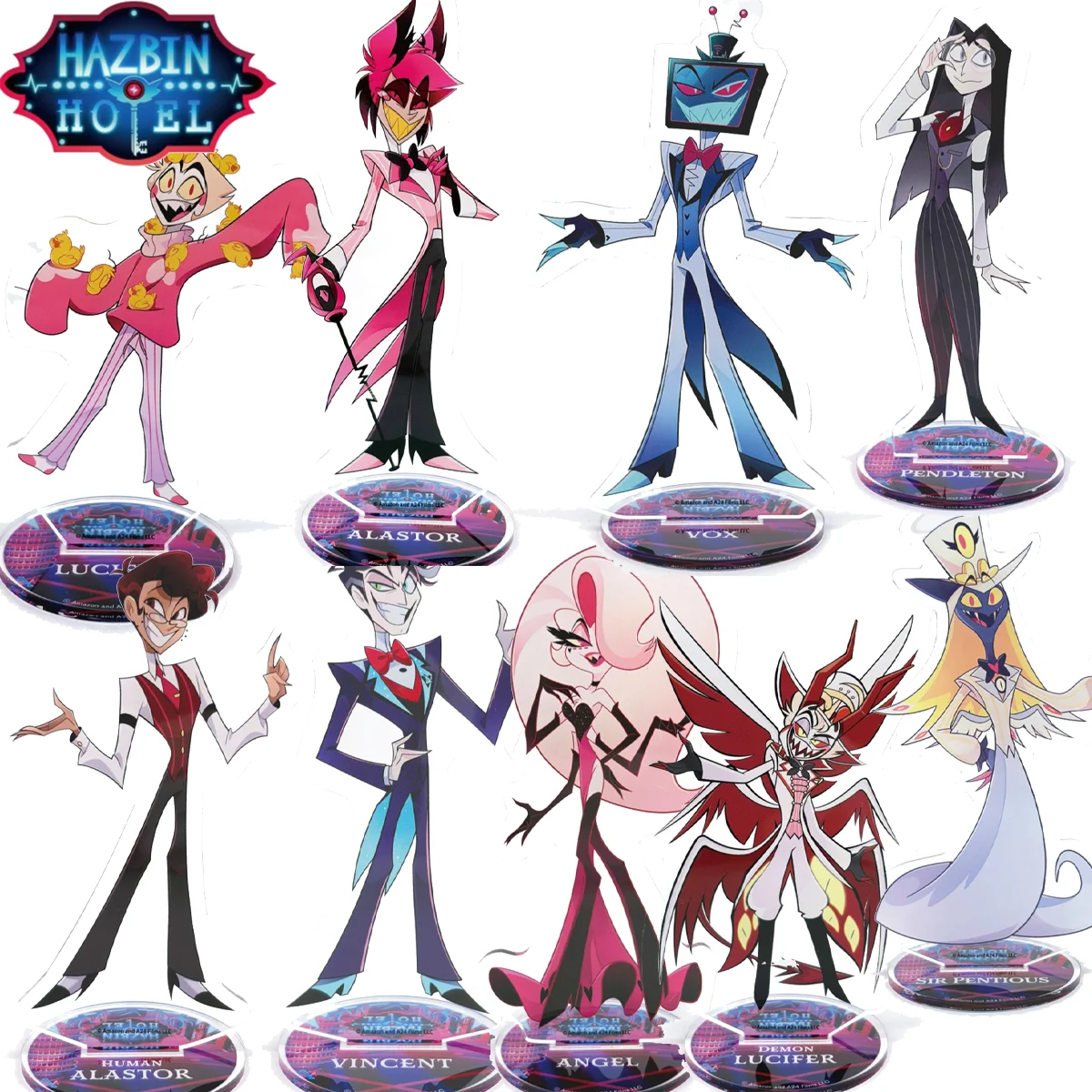 Anime Hazbin Hotel New Arrival 15cm HD Acrylic Stand Charlie Alastor Angel Dust Desktop Ornament Carnival Gift Keychain