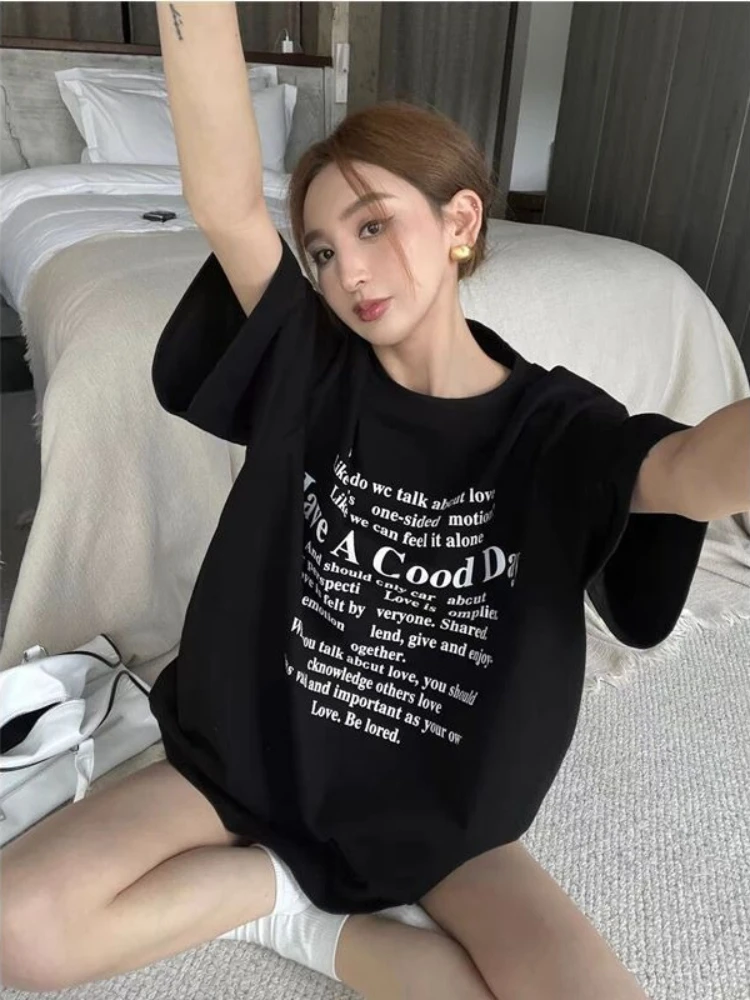 T-shirts Women Retro Fashion Letter Street Style Summer Casual All-match Hipster Comfortable Short Sleeve Baggy Design American