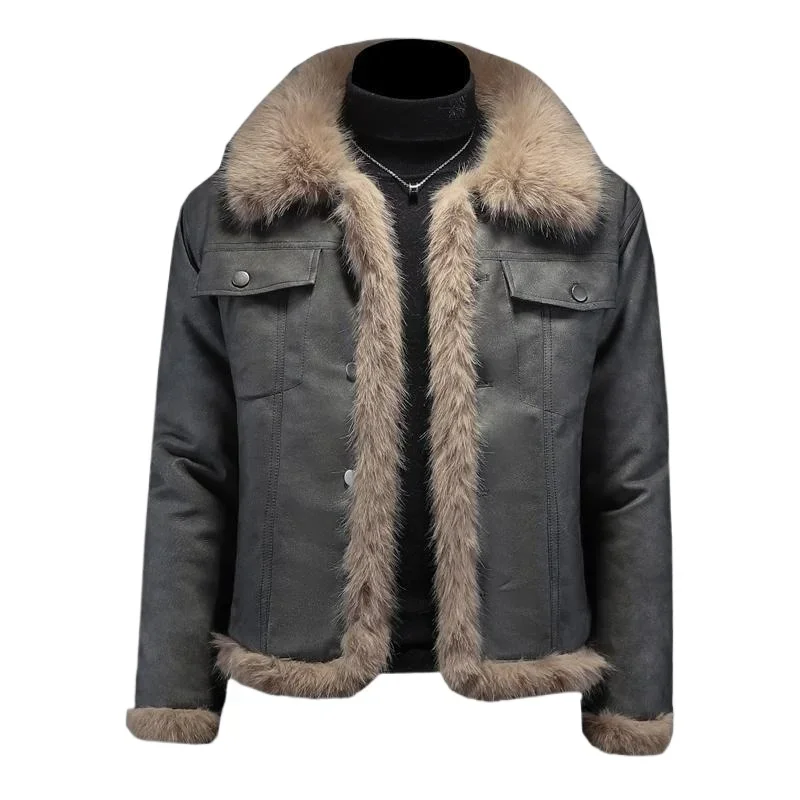 Men's Winter Light Luxury Two-sided Wear Fur One Large Size  Fleece Thickened Leather Jacket Men's Warmth Relaxation Lamb Coat