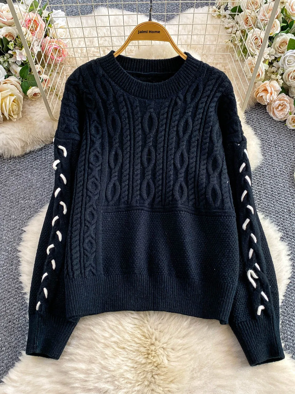 Suéter de Punto ueso de Manga Larga para Mujer, Nuevo Estilo de Invierno, Diseño Informal, Cómodo y Cálido, Cuello Redondo