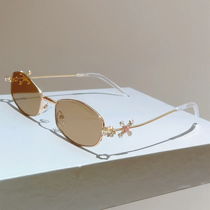 KAMMPT Vintage Polygon-Sonnenbrille mit Strass für Damen, modische, lässige Sonnenbrille, neue trendige Luxus-Markendesign-Sonnenbrille