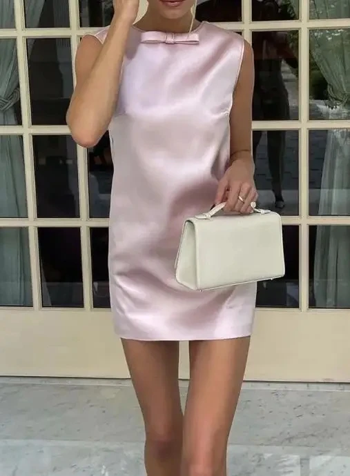 

2025 Women's Wear Summer Elegant Bow Mini Dress Female Clothing Temperament Fashion New Woman Sweet Backless Sexy Dresses