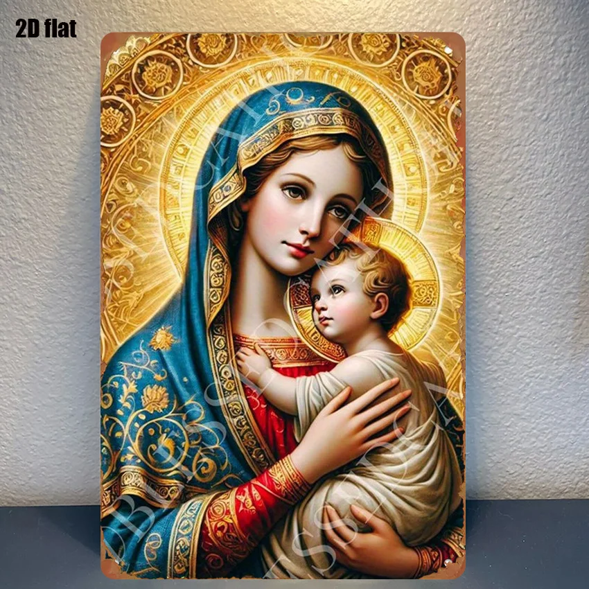 Virgin Mary Metal Wall Plaque 8x12 Inch, Catholic Religious Sign for Home Decor, Jesus Christ Church Chapel Gift