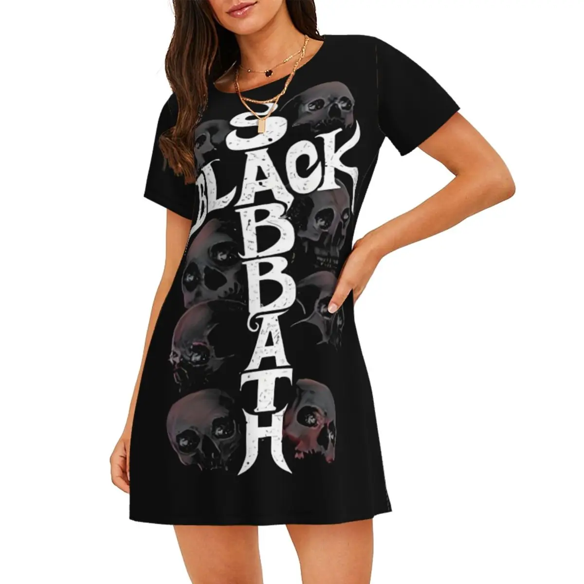 

Custom Black Sabbathes Womens Short Sleeve Sleepshirt Rock Metal Music Nightgown Shopping Nightgown Sleepwear Short Sleeves